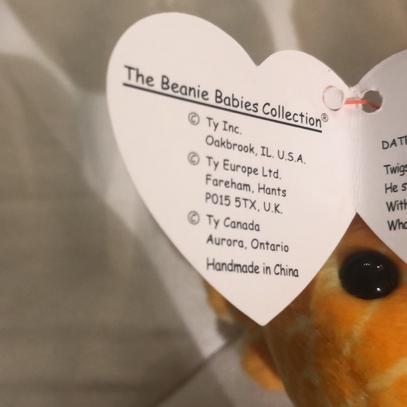 “Twigs” TY Beanie Baby, Orange and Brown Giraffe, Vintage Collectible 1995 - Picture 7 of 11